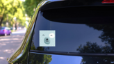 Cute Blue Bear Face Sticker on a Rear Car Window (New) example