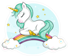 Cute Blue Magical Unicorn On Rainbow Sticker