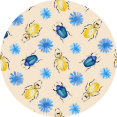 Cute Blue Watercolor Flowers Yellow Beetles Sticker