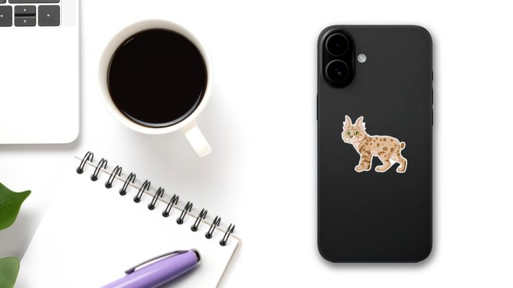 Cute Bobcat Sticker on a Phone (New) example
