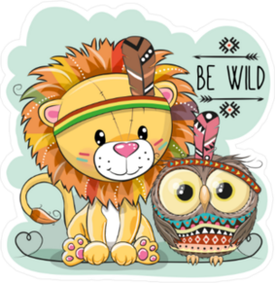 Cute Boho Lion and Owl Sticker