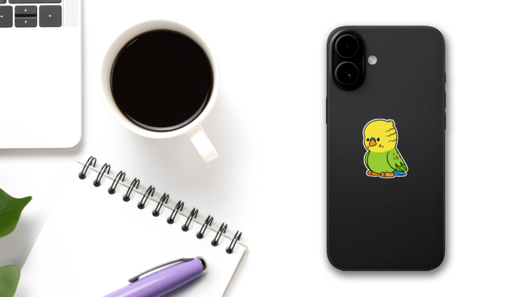 Cute Budgerigar Parakeet Sticker on a Phone (New) example