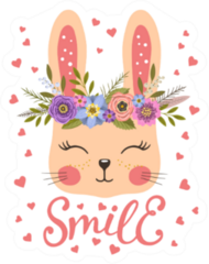 Cute Bunny With Floral Wreath Sticker