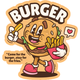 Cute Burger Eating French Fries Trendy Sticker