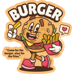 Cute Burger Eating French Fries Trendy Sticker