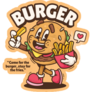 Cute Burger Eating French Fries Trendy Sticker
