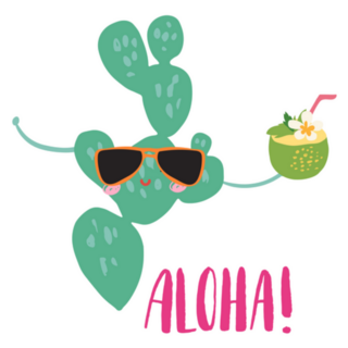 Cute Cactus With Coconut Cocktail Aloha Sticker