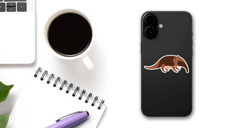Cute Cartoon Anteater Sticker on a Phone (New) example