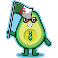Cute Cartoon Avocado Algeria Country Flag Sticker
