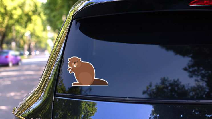 Cute Cartoon Beaver Sticker on a Rear Car Window (New) example