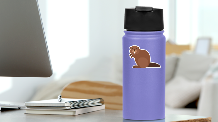 Cute Cartoon Beaver Sticker on a Water Bottle (New) example