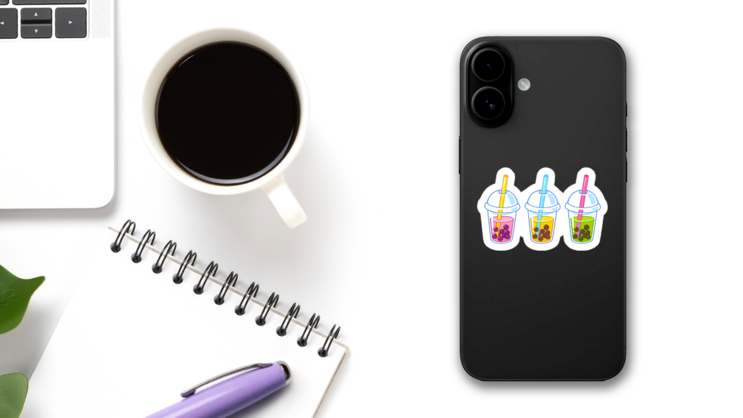 Cute Cartoon Bubble Tea Sticker on a Phone (New) example