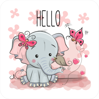 Cute Cartoon Elephant With Bird Hello Sticker