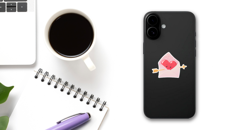 Cute Cartoon Envelope With Heart And Arrow Sticker on a Phone (New) example