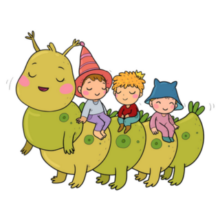 Cute Cartoon Gnomes Are Sitting On A Caterpillar Sticker