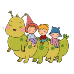 Cute Cartoon Gnomes Are Sitting On A Caterpillar Sticker
