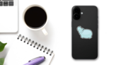 Cute Cartoon Hippo In Blue Sticker on a Phone (New) example