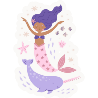 Cute Cartoon Magical Mermaid And Narwhal Sticker