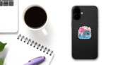 Cute Cartoon Narwhal With Balloon Sticker on a Phone (New) example