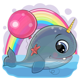 Cute Cartoon Narwhal With Balloon Sticker