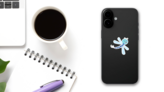 Cute Cartoon of a Blue Dragonfly Sticker on a Phone (New) example