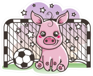 Cute Cartoon Pig With A Soccer Ball Sticker