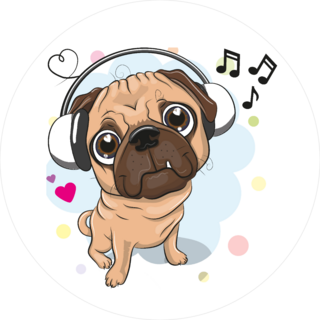 Cute Cartoon Pug Dog With Headphones Sticker