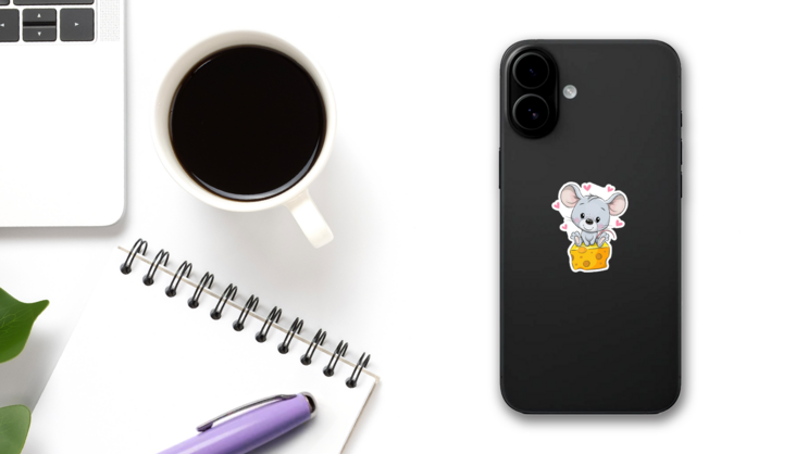 Cute Cartoon Rat Is Sitting On A Cheese Sticker on a Phone (New) example