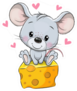 Cute Cartoon Rat Is Sitting On A Cheese Sticker