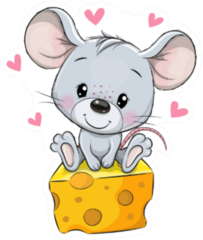 Cute Cartoon Rat Is Sitting On A Cheese Sticker
