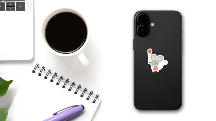 Cute Cartoon Rat With Balloon Sticker on a Phone (New) example