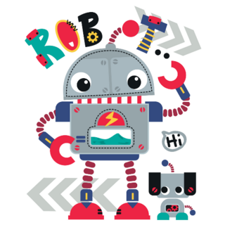 Cute Cartoon Robot Waving Sticker