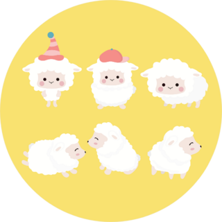 Cute Cartoon Sheep Set On Yellow Sticker