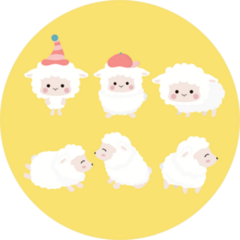 Cute Cartoon Sheep Set On Yellow Sticker