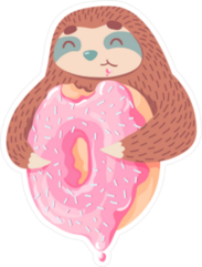 Cute Cartoon Sloth With Pink Donut Sticker