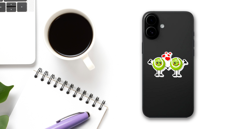 Cute Cartoon Tennis Balls In Love Sticker on a Phone (New) example