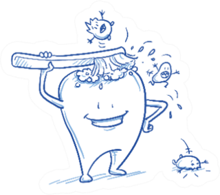 Cute Cartoon Tooth Cleaning Himself With A Brush Sticker