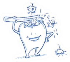 Cute Cartoon Tooth Cleaning Himself With A Brush Sticker