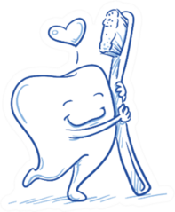 Cute Cartoon Tooth In Love Hugging His Toothbrush Sticker