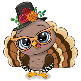 Cute Cartoon Turkey With Flowers Sticker