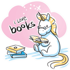 Cute Cartoon Unicorn With A Book, I Love Books Sticker