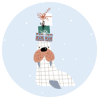 Cute Cartoon Walrus Holding A Stack Of Gifts Sticker