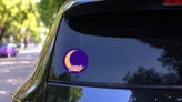 Cute Cat On Moon Purple Night Sticker on a Rear Car Window (New) example