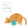Cute Cat Playing With Yarn Love Knitting Sticker