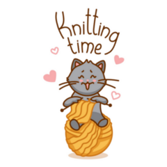 Cute Cat Sits On A Ball Of Yarn And Knits A Scarf Sticker