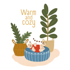Cute Cat Sleeping Between House Plants Warm and Cozy Sticker