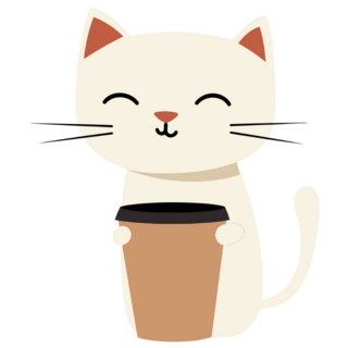 Cute Cat With Coffee Cup Sticker