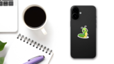 Cute Caterpillar Cartoon Big Eyes Sticker on a Phone (New) example