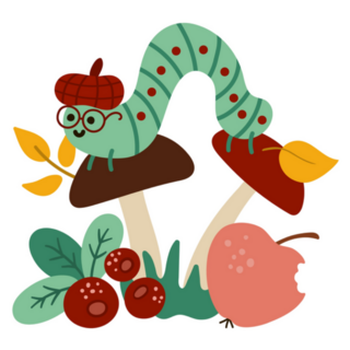 Cute Caterpillar In Hat On Mushroom Sticker