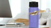 Cute Cheerful New Year Childs Sled In Brown Sticker on a Water Bottle (New) example